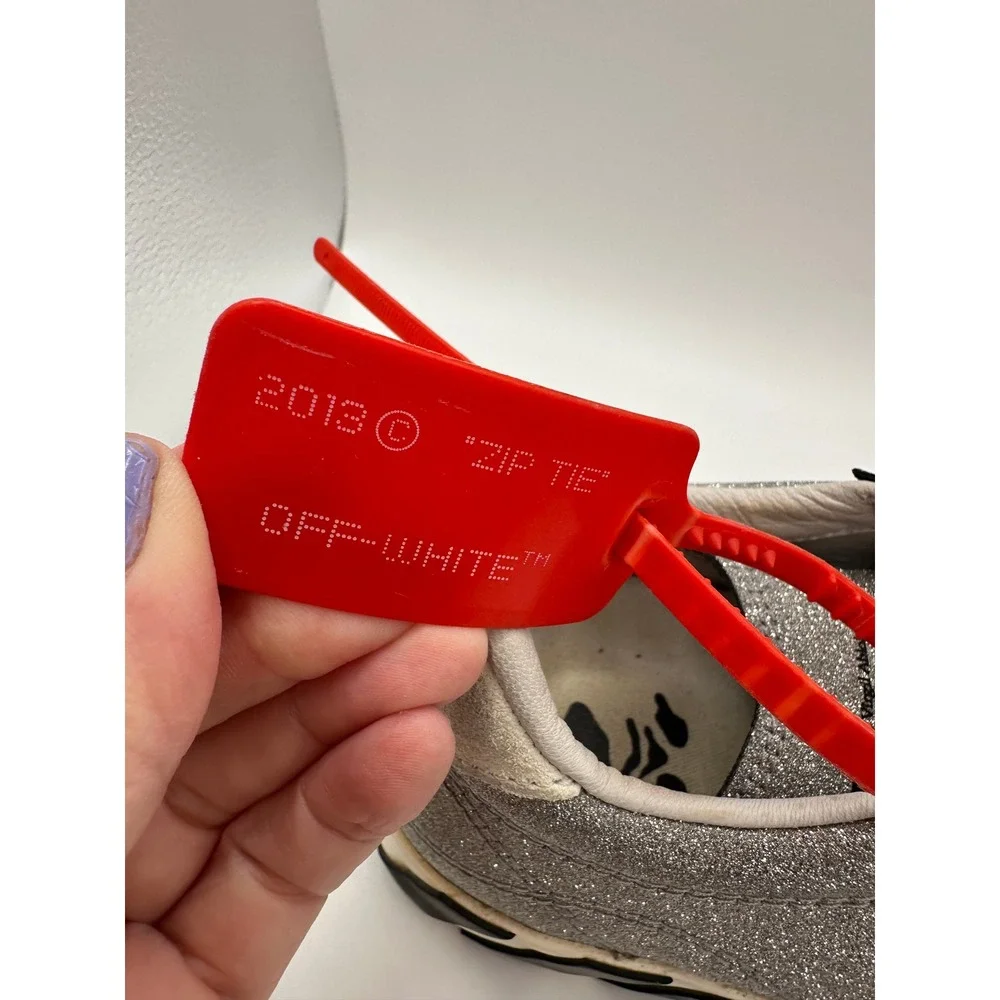 Off-White‎ Kids Low Vulcanized Silver Glitter Sneakers Zip Tie Shoes